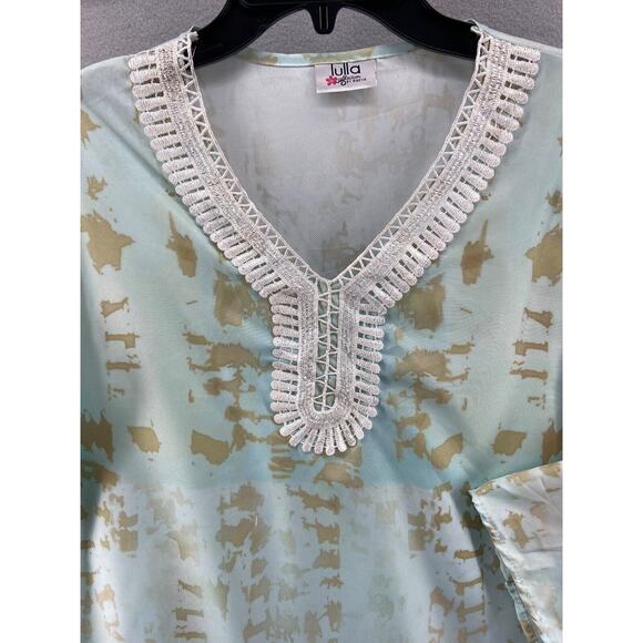 LULLA by BINDVA Coverup Swim Oversize BEACH Kraftin TUNIC Blue Tan OS Lightweigh - Picture 2 of 9